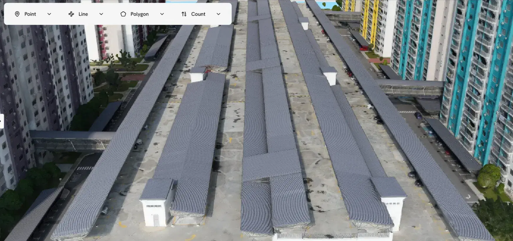 Aerial drone view of solar panels field for industrial and solar site survey